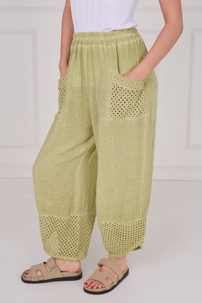 WASHED LINEN MESH POCKET TROUSERS