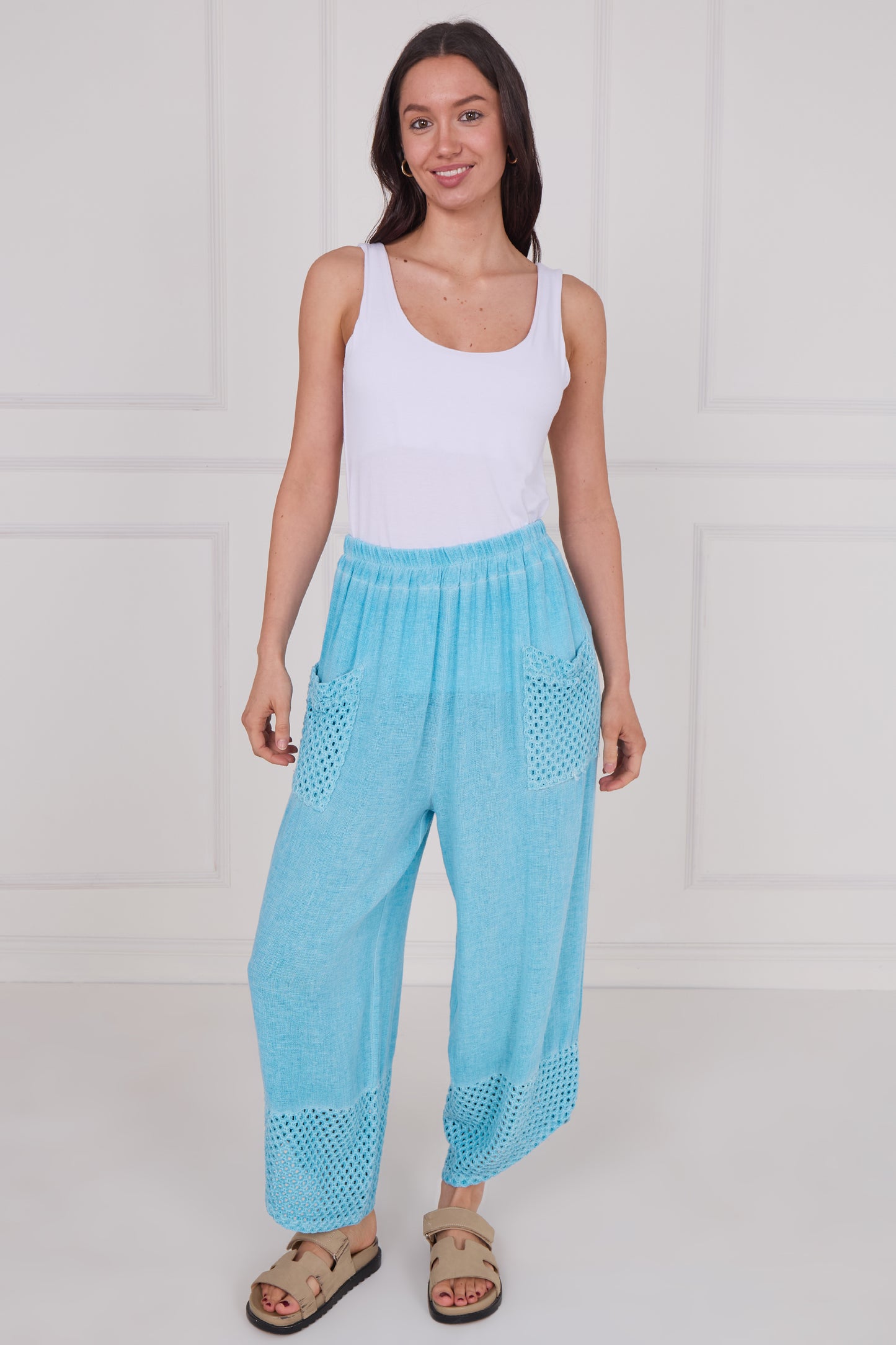 WASHED LINEN MESH POCKET TROUSERS