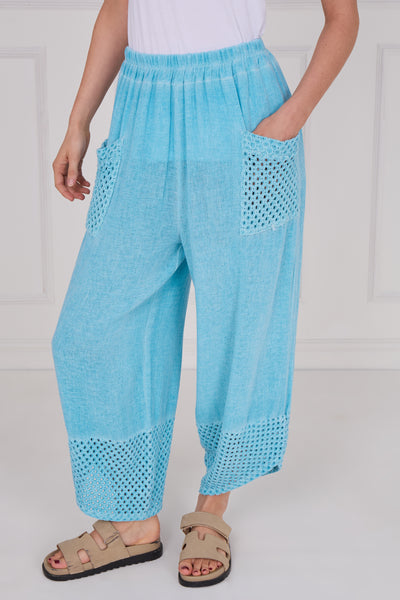 WASHED LINEN MESH POCKET TROUSERS
