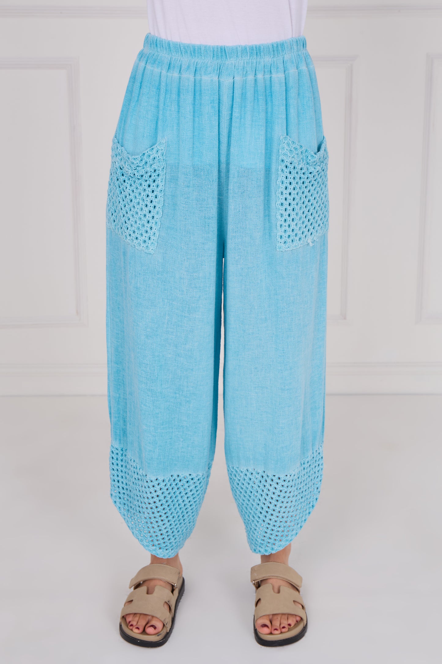 WASHED LINEN MESH POCKET TROUSERS