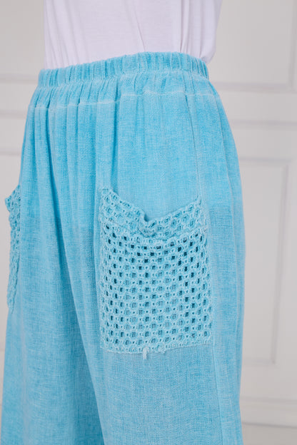 WASHED LINEN MESH POCKET TROUSERS
