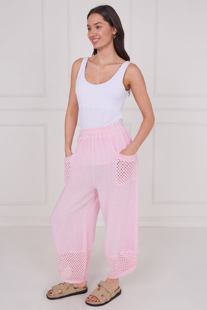 WASHED LINEN MESH POCKET TROUSERS