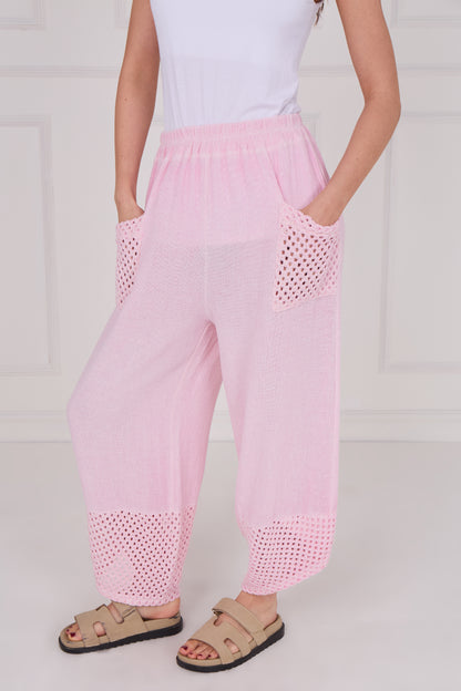 WASHED LINEN MESH POCKET TROUSERS