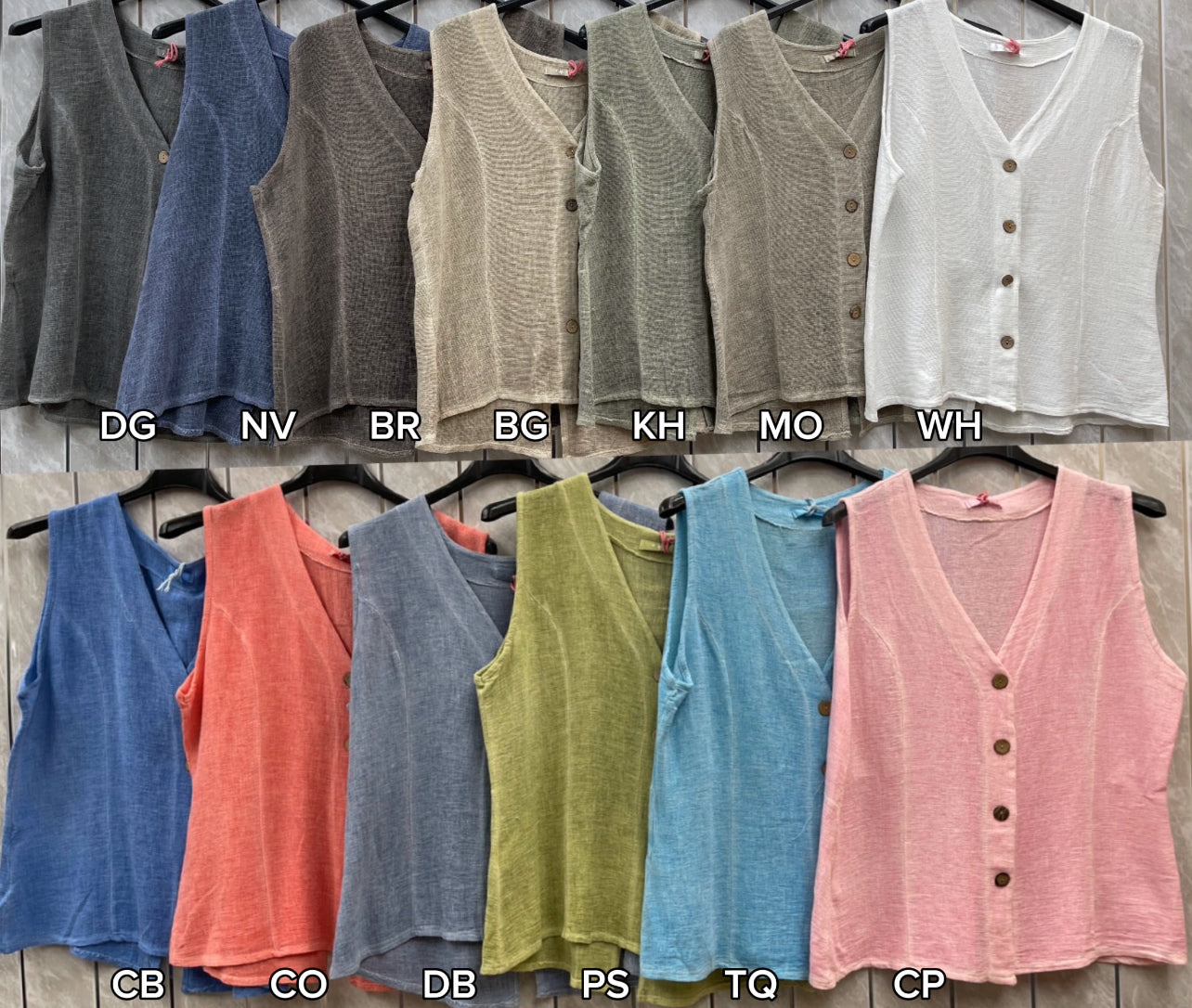 WASHED LINEN BUTTON THROUGH VEST