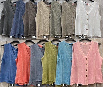 WASHED LINEN BUTTON THROUGH VEST