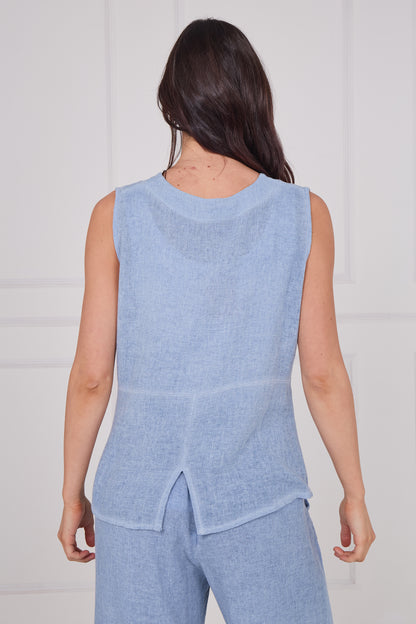 WASHED LINEN BUTTON THROUGH VEST