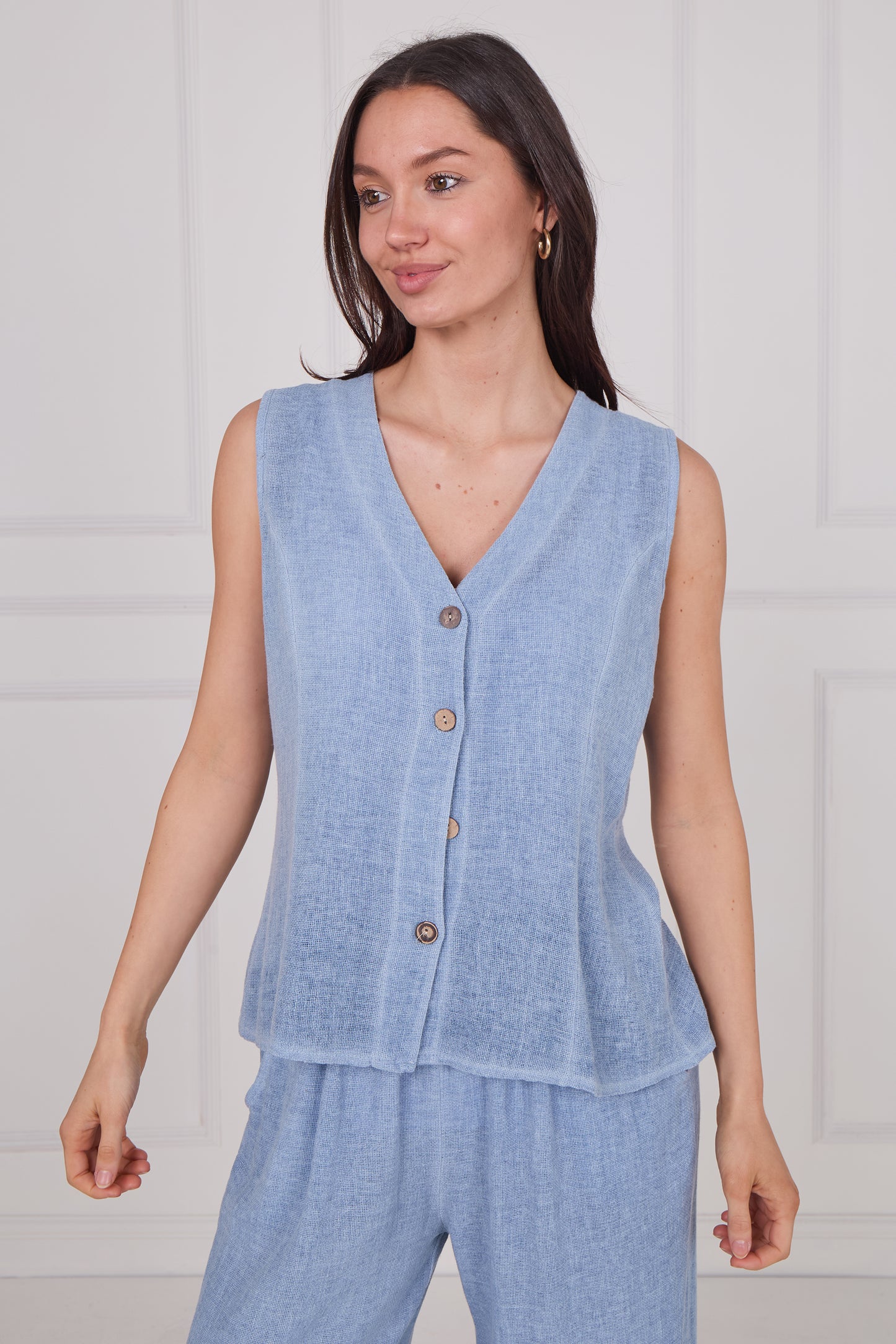 WASHED LINEN BUTTON THROUGH VEST