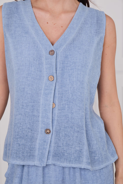 WASHED LINEN BUTTON THROUGH VEST