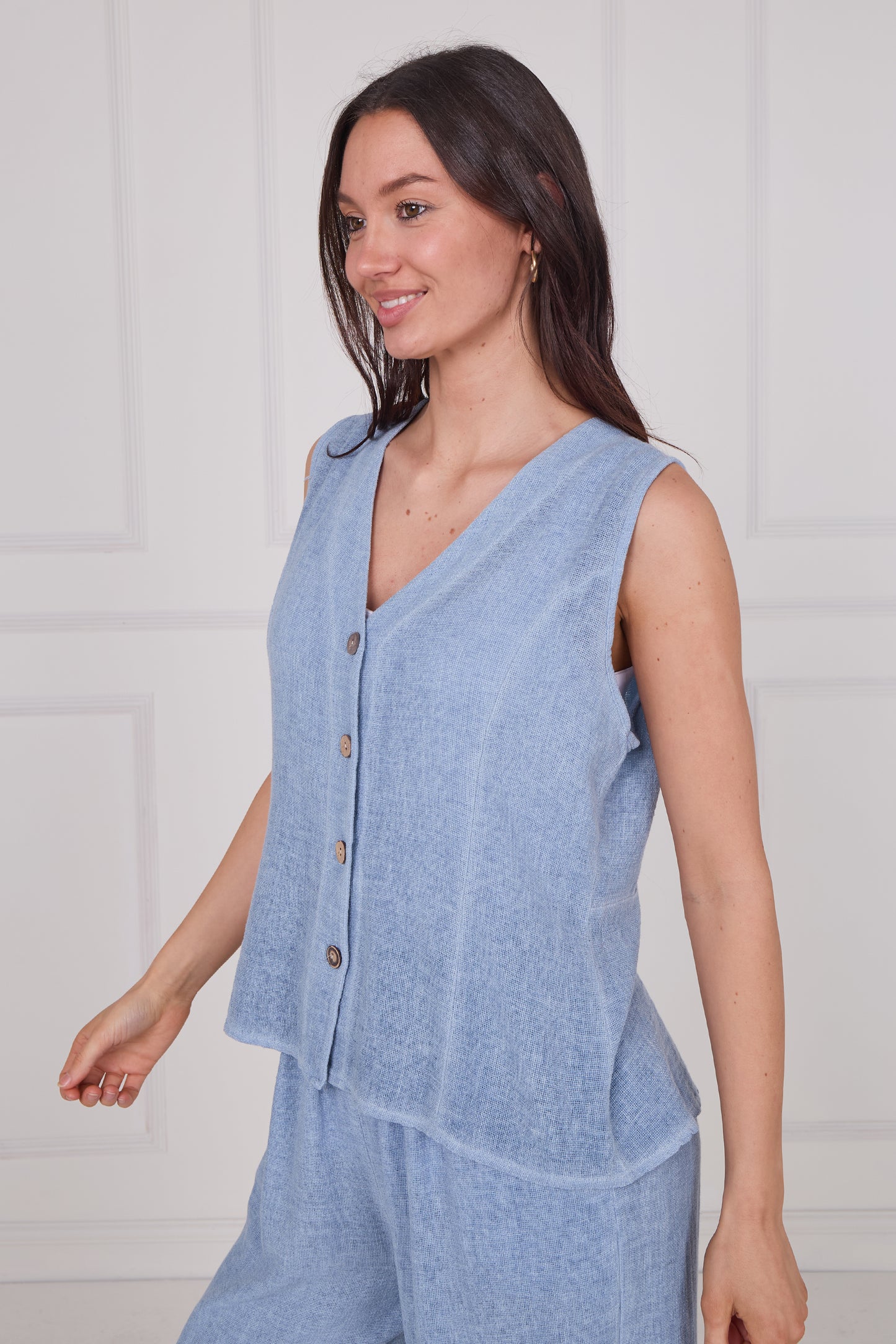 WASHED LINEN BUTTON THROUGH VEST