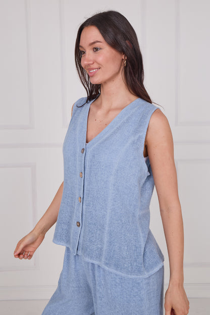 WASHED LINEN BUTTON THROUGH VEST