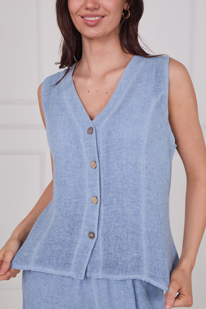 WASHED LINEN BUTTON THROUGH VEST