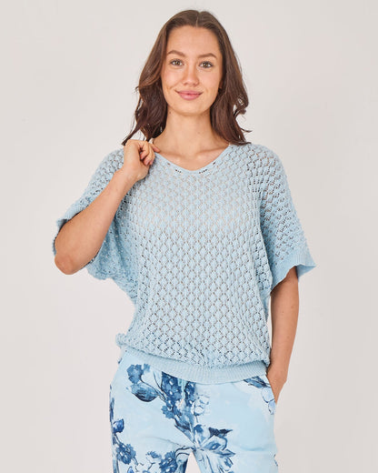 V-NECK CROCHET SHORT SLEEVE TOP