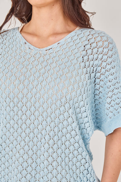 V-NECK CROCHET SHORT SLEEVE TOP