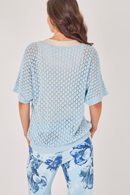 V-NECK CROCHET SHORT SLEEVE TOP