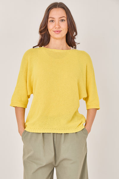 RIBBED HALF SLEEVE WAFFLE KNIT TOP
