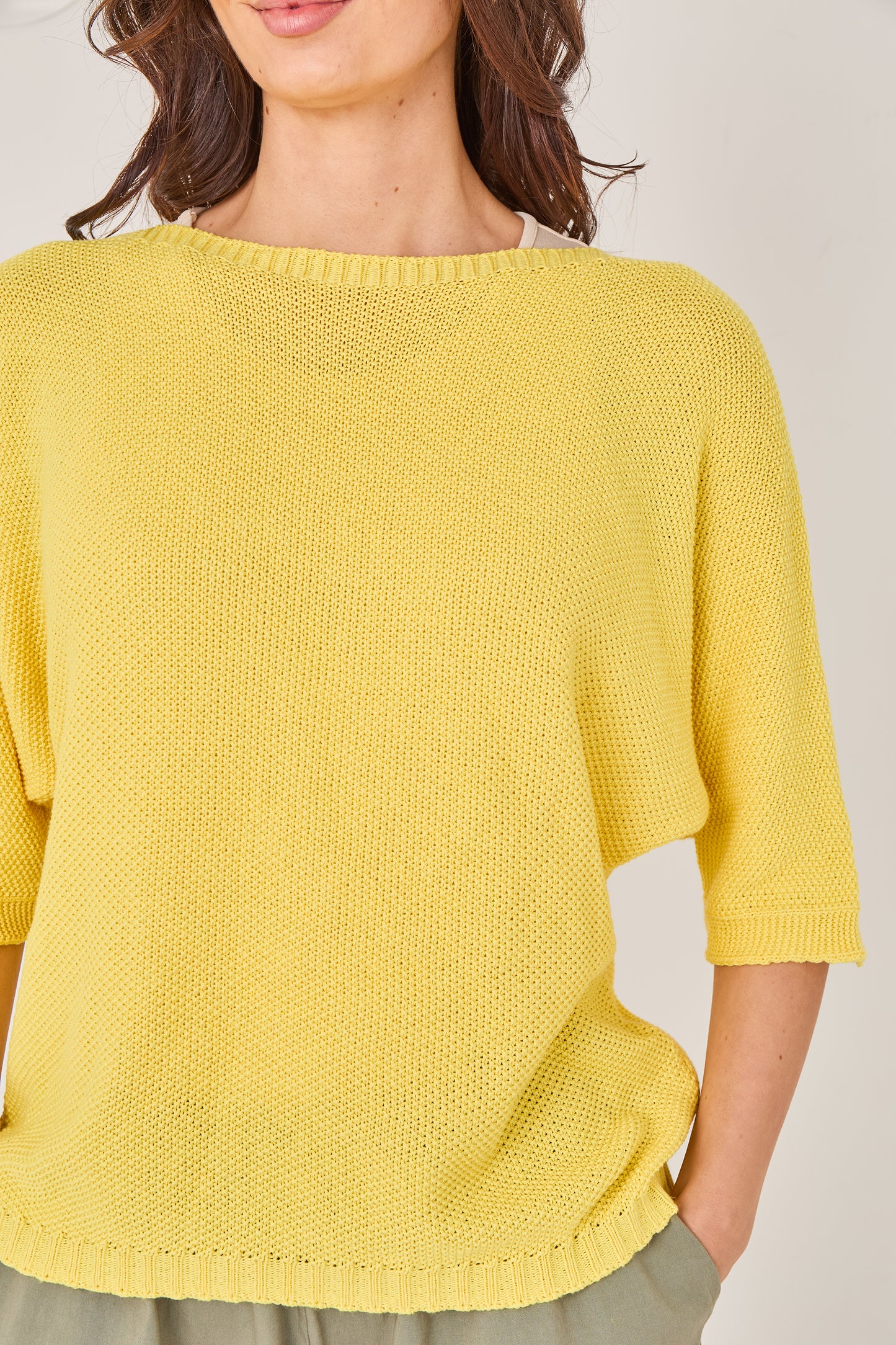 RIBBED HALF SLEEVE WAFFLE KNIT TOP