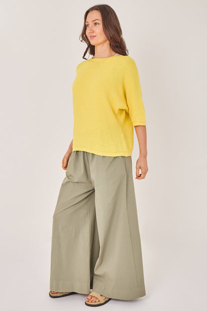 RIBBED HALF SLEEVE WAFFLE KNIT TOP