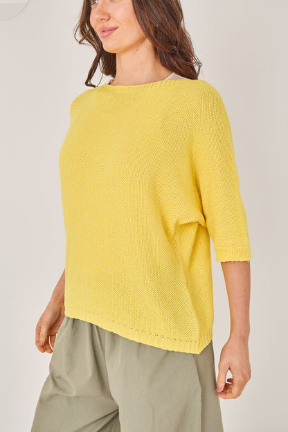 RIBBED HALF SLEEVE WAFFLE KNIT TOP
