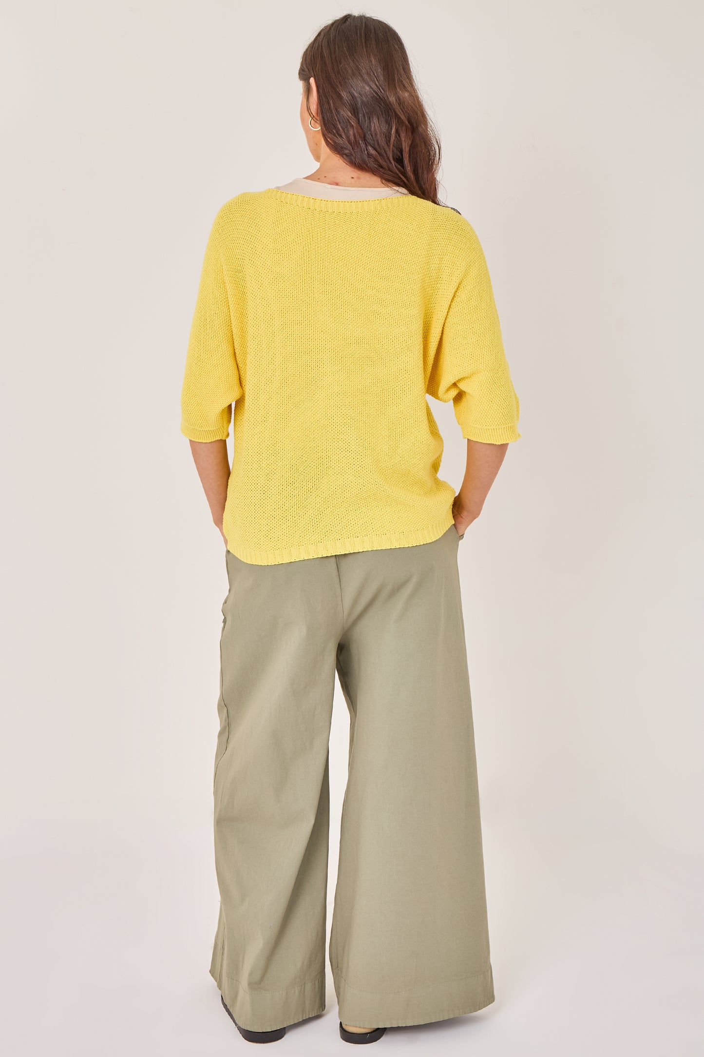 RIBBED HALF SLEEVE WAFFLE KNIT TOP