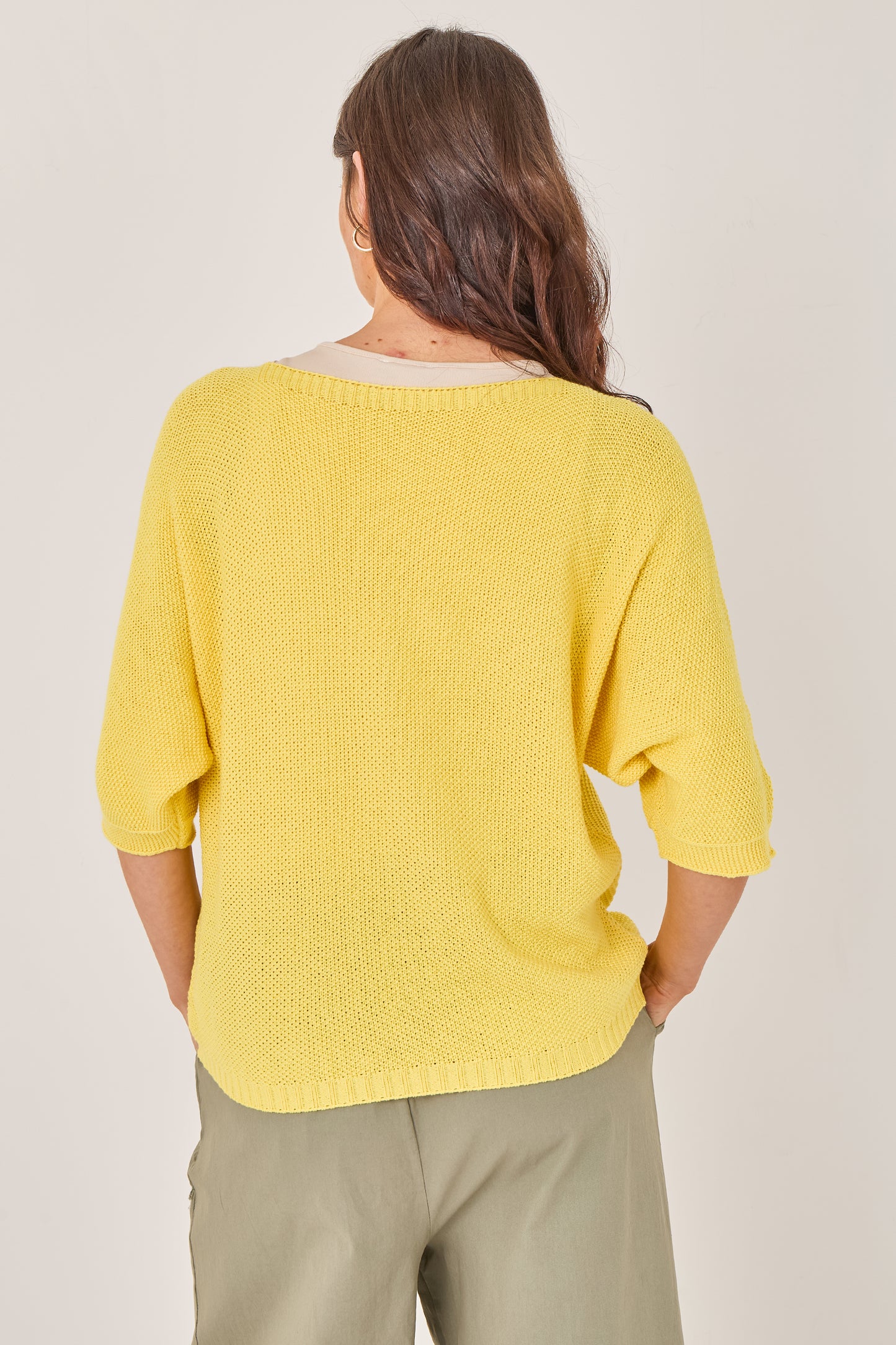 RIBBED HALF SLEEVE WAFFLE KNIT TOP