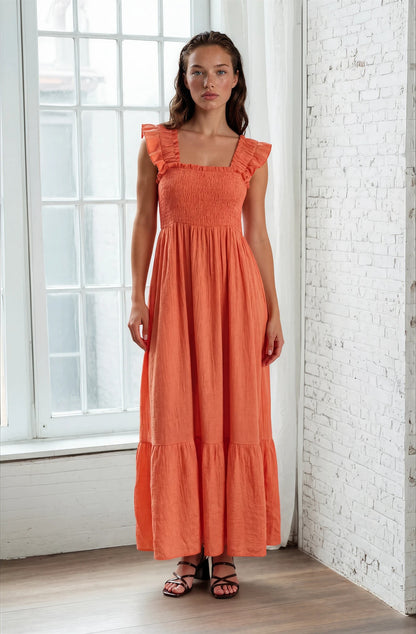 CRINKLE FRILL STRAP DRESS