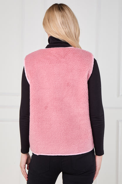 BUTTONED TEDDY FLEECE VEST WITH POCKETS