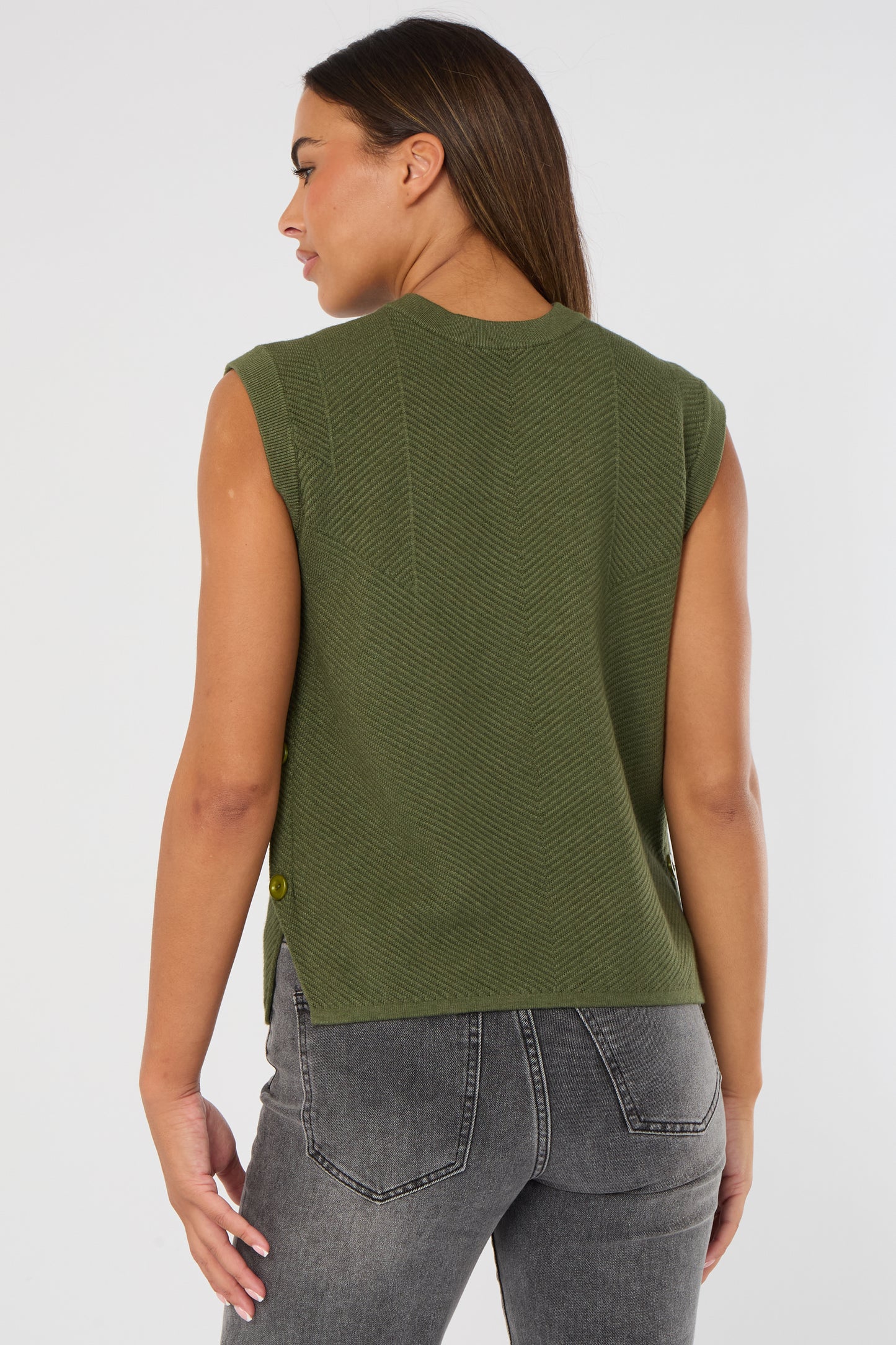 HERRINGBONE RIB SIDE BUTTON GILET