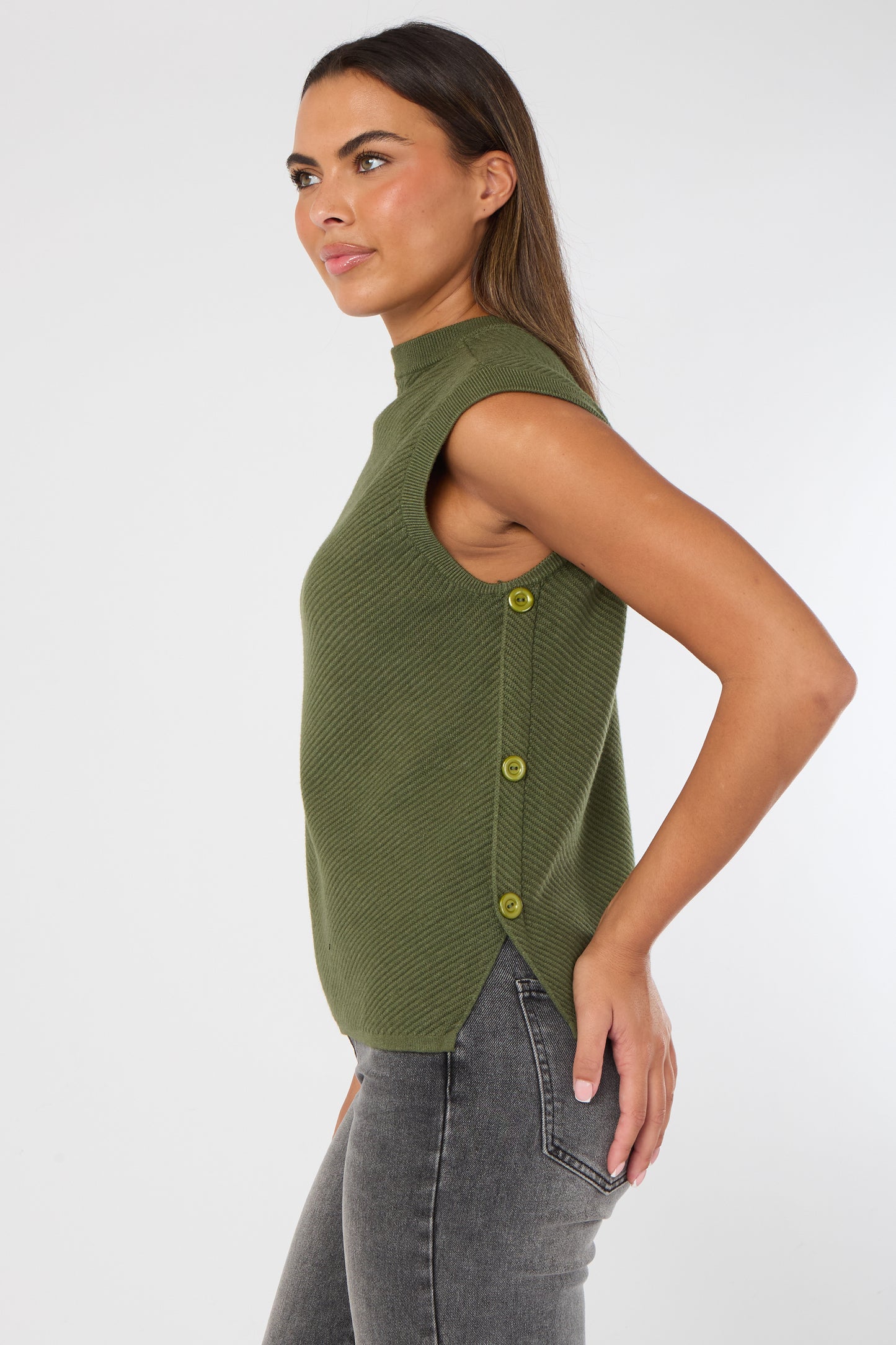 HERRINGBONE RIB SIDE BUTTON GILET