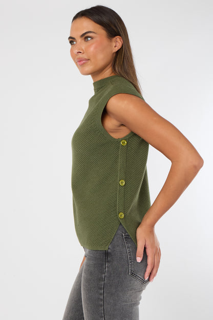 HERRINGBONE RIB SIDE BUTTON GILET