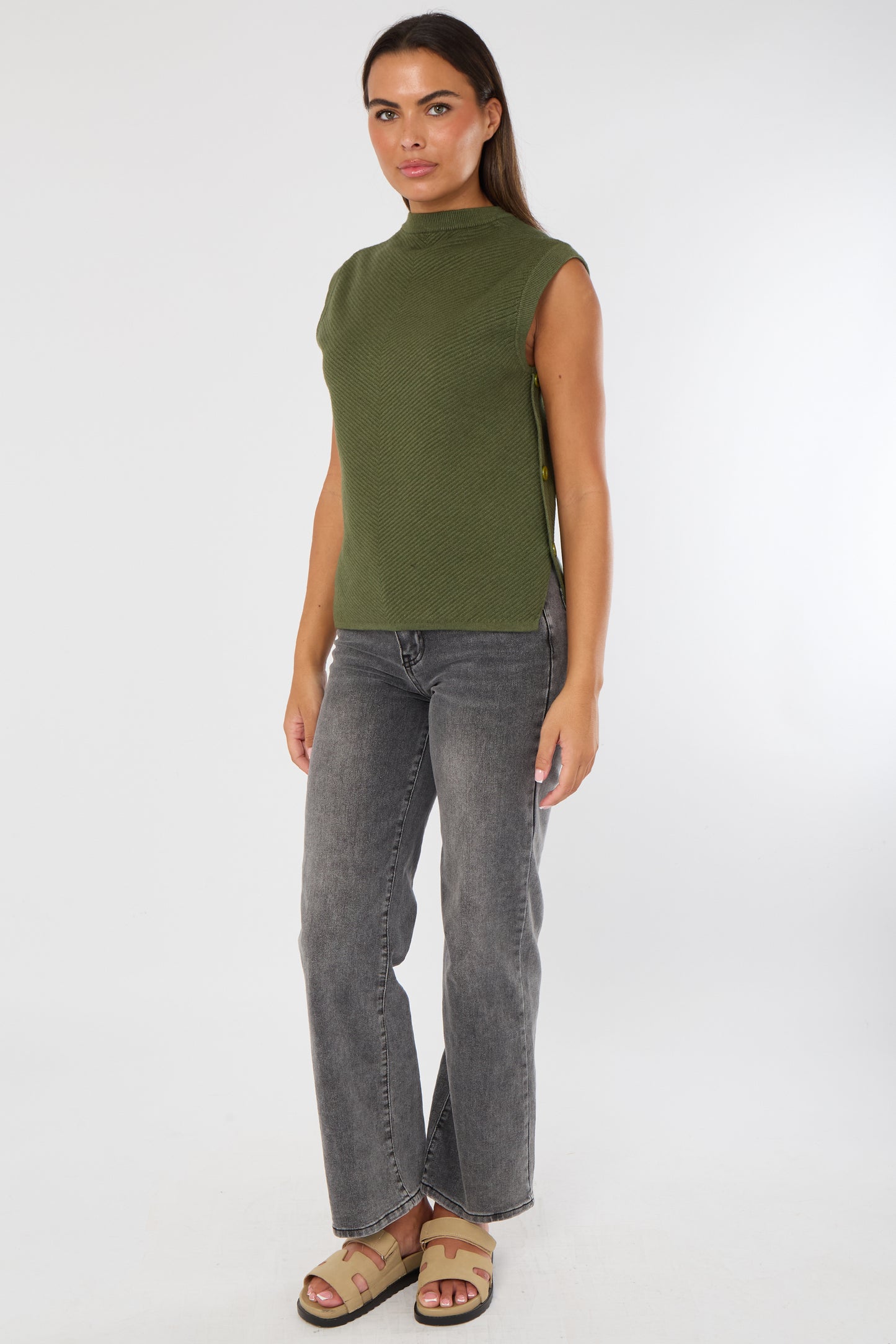 HERRINGBONE RIB SIDE BUTTON GILET