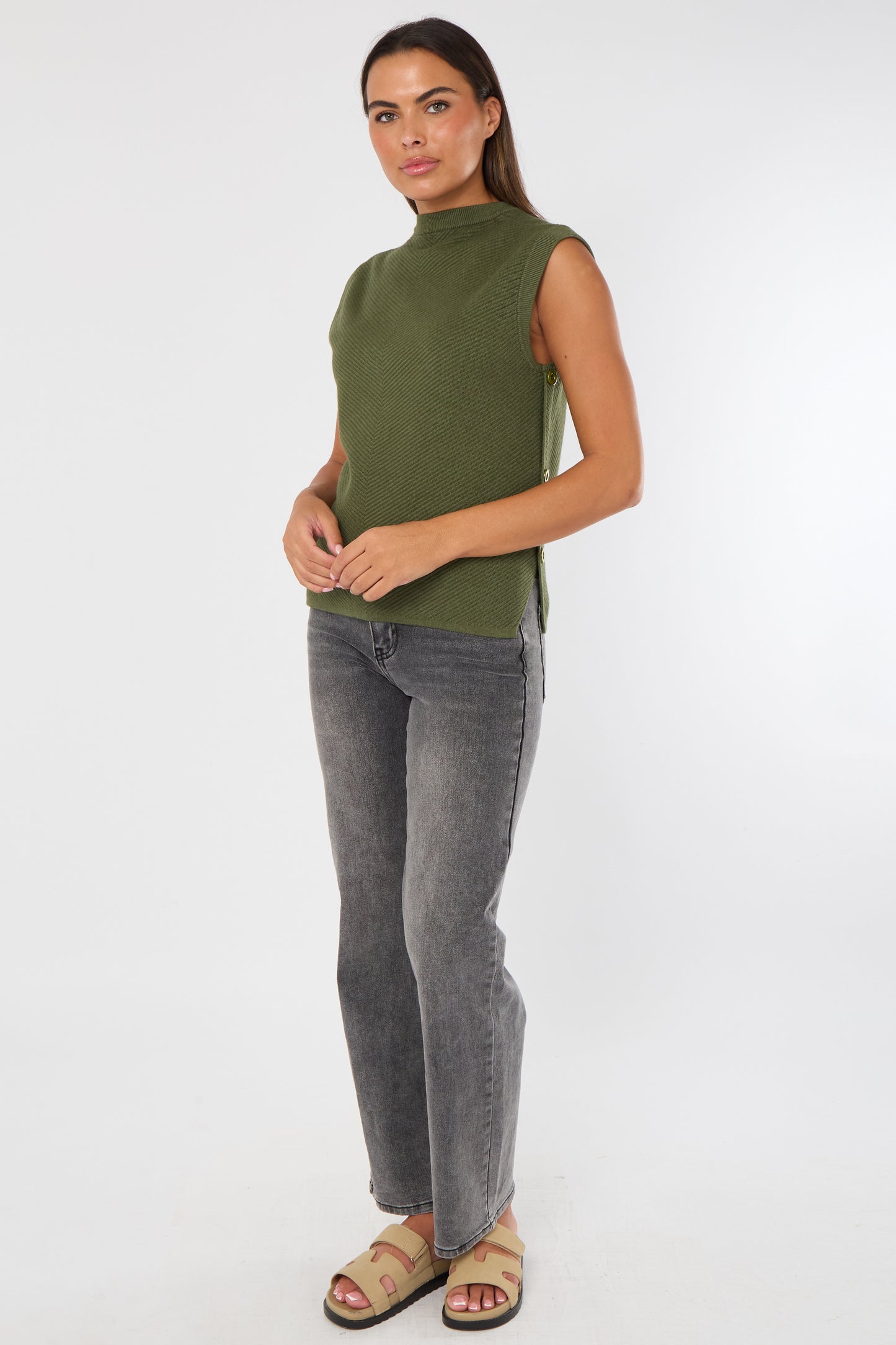 HERRINGBONE RIB SIDE BUTTON GILET