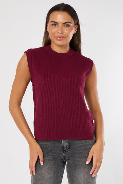 HERRINGBONE RIB SIDE BUTTON GILET