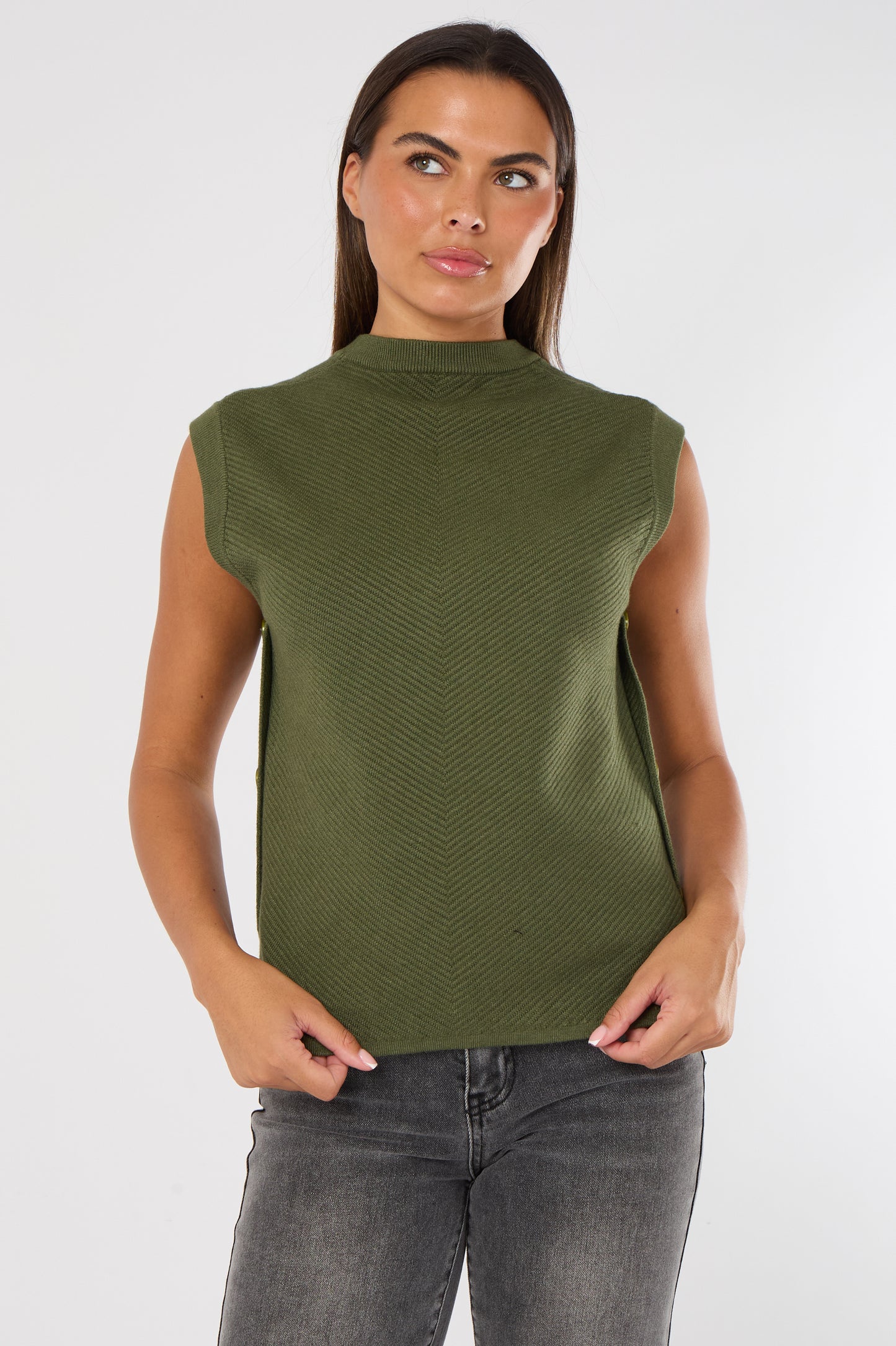 HERRINGBONE RIB SIDE BUTTON GILET