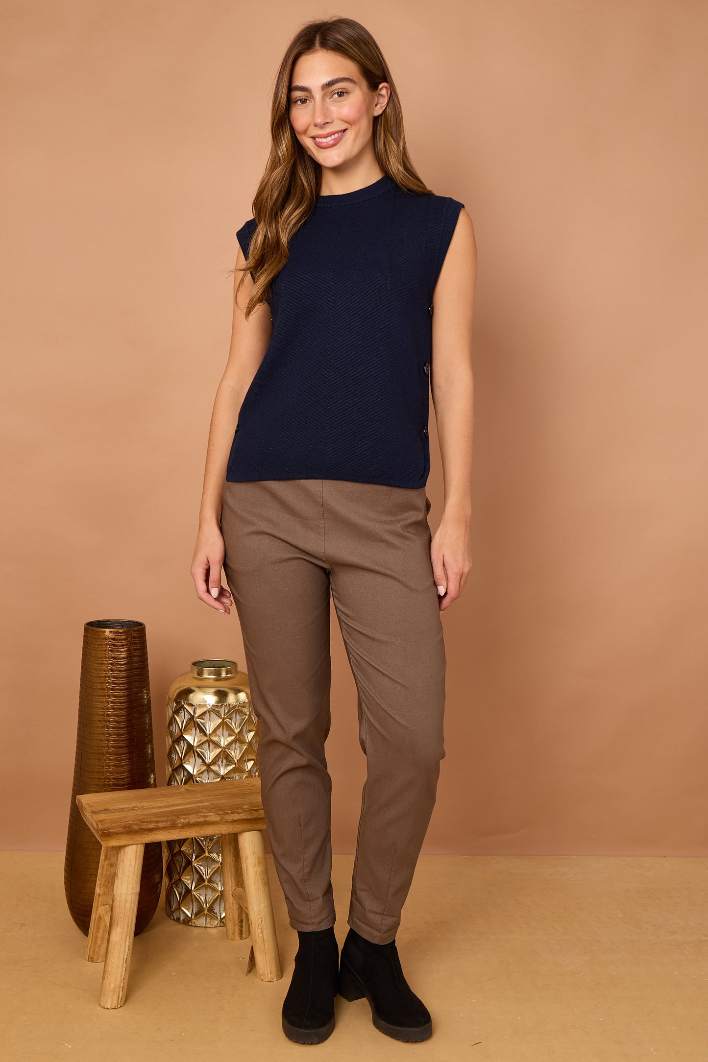HERRINGBONE RIB SIDE BUTTON GILET