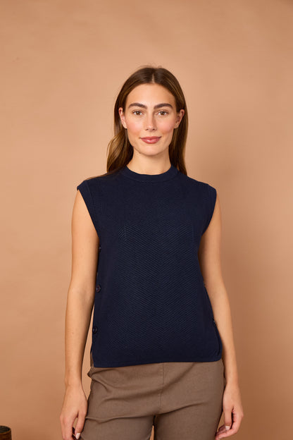 HERRINGBONE RIB SIDE BUTTON GILET