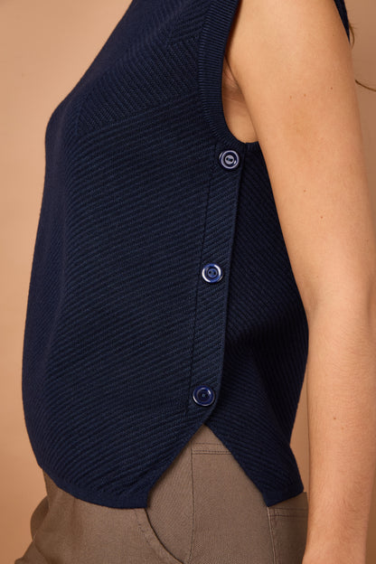 HERRINGBONE RIB SIDE BUTTON GILET