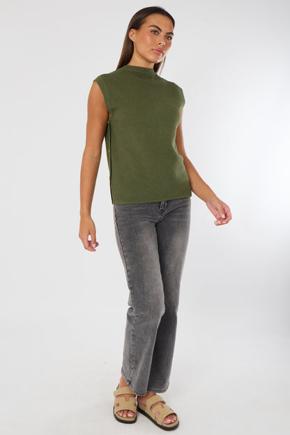 HERRINGBONE RIB SIDE BUTTON GILET