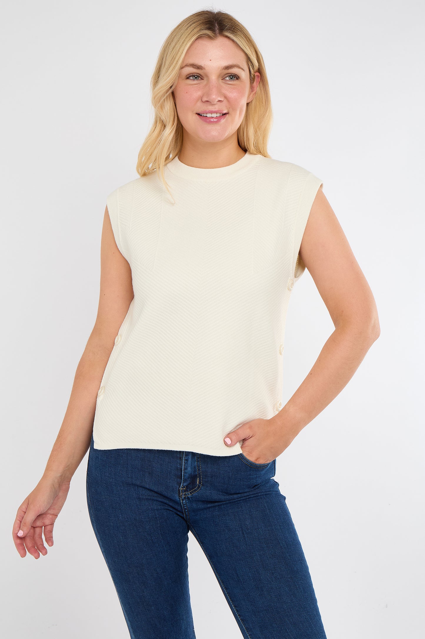 HERRINGBONE RIB SIDE BUTTON GILET