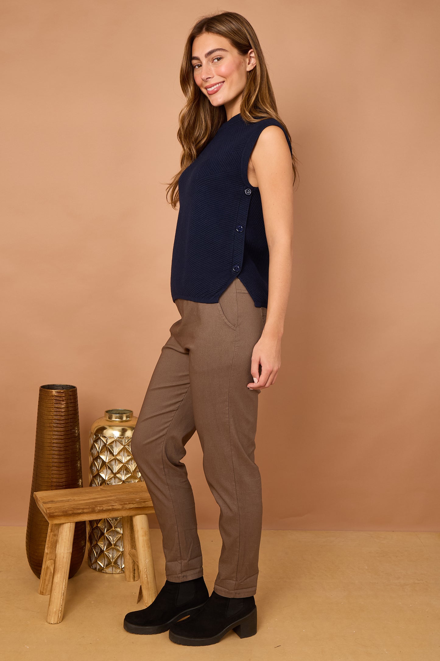 HERRINGBONE RIB SIDE BUTTON GILET