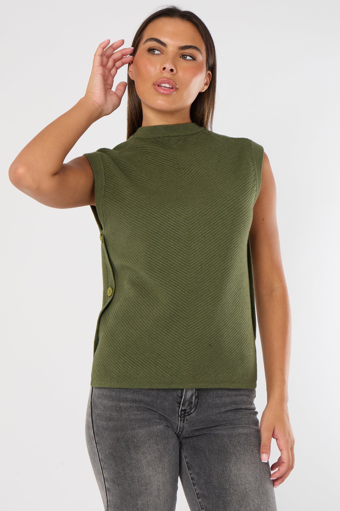 HERRINGBONE RIB SIDE BUTTON GILET