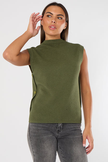 HERRINGBONE RIB SIDE BUTTON GILET