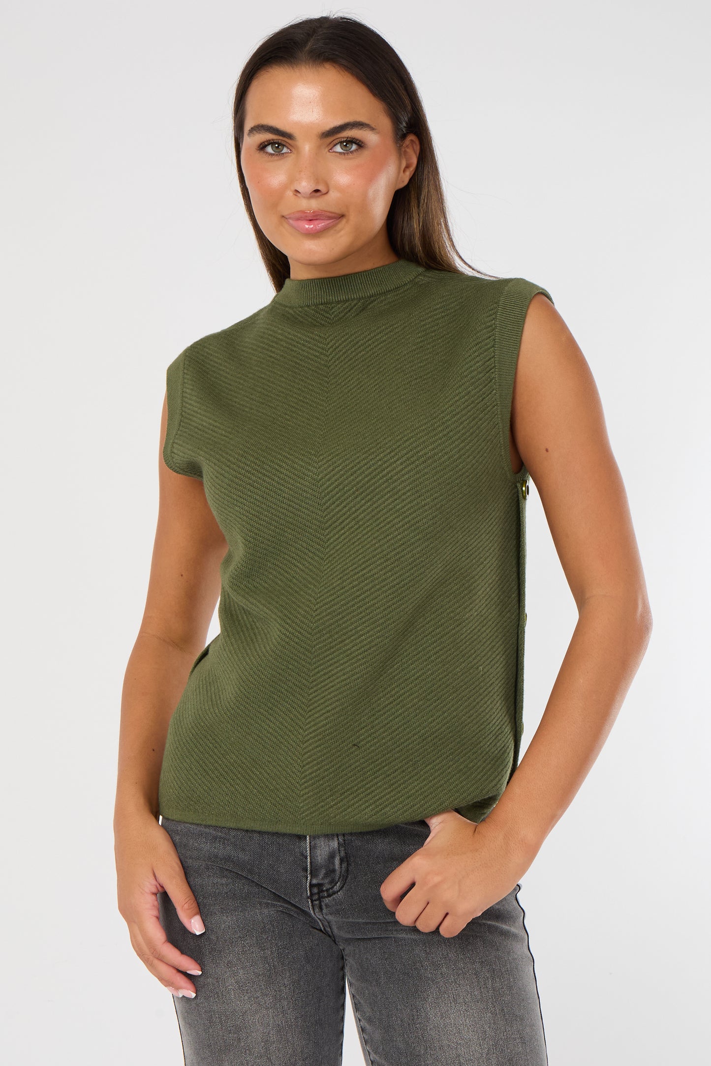 HERRINGBONE RIB SIDE BUTTON GILET
