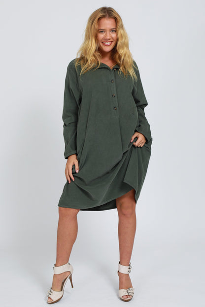 Fine Needlecord Two Pocket Button Up Dress