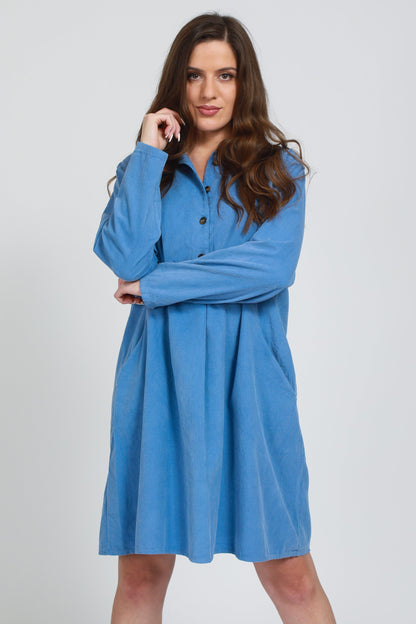 Fine Needlecord Two Pocket Button Up Dress