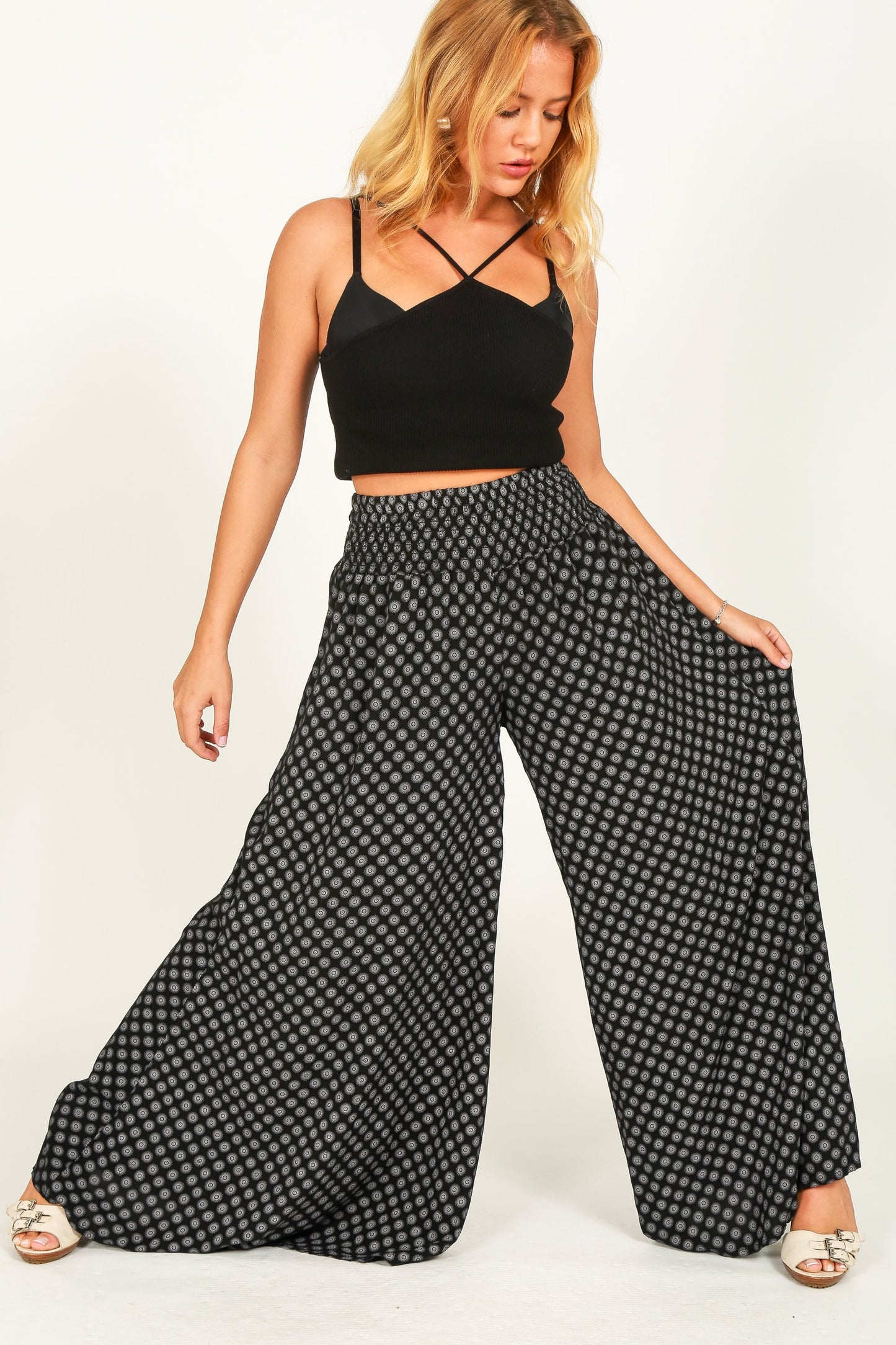 Circle Print Wide Leg Trouser