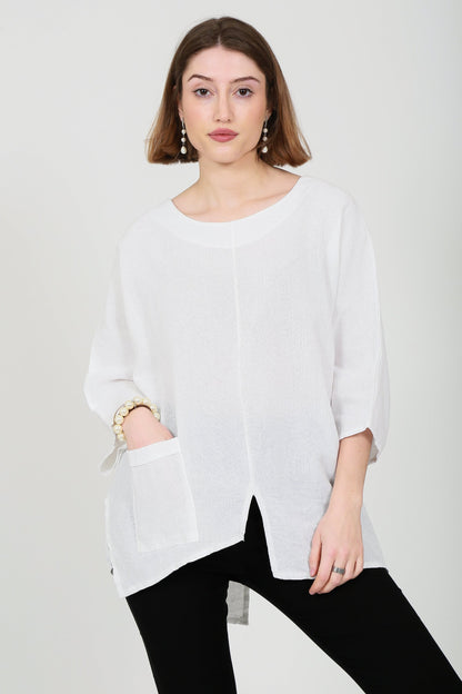 One Pocket Linen Mix Top