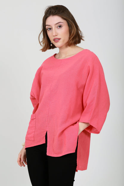 One Pocket Linen Mix Top