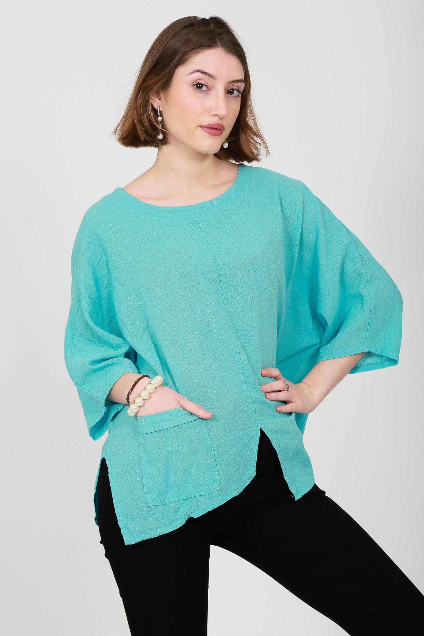 One Pocket Linen Mix Top