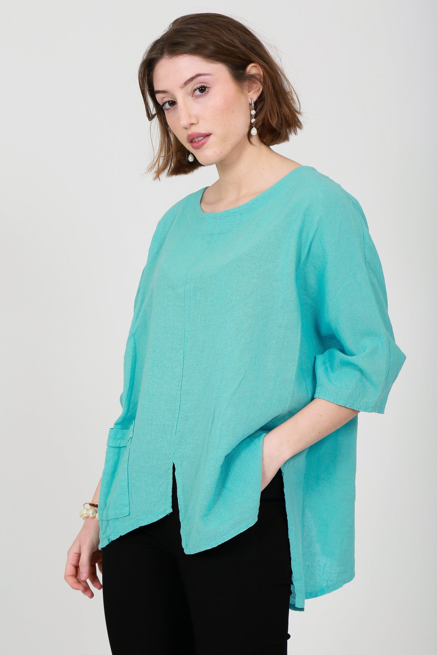 One Pocket Linen Mix Top