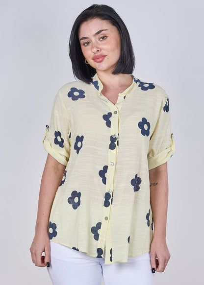COTTON FLOWER PRINT BUTTONED TOP